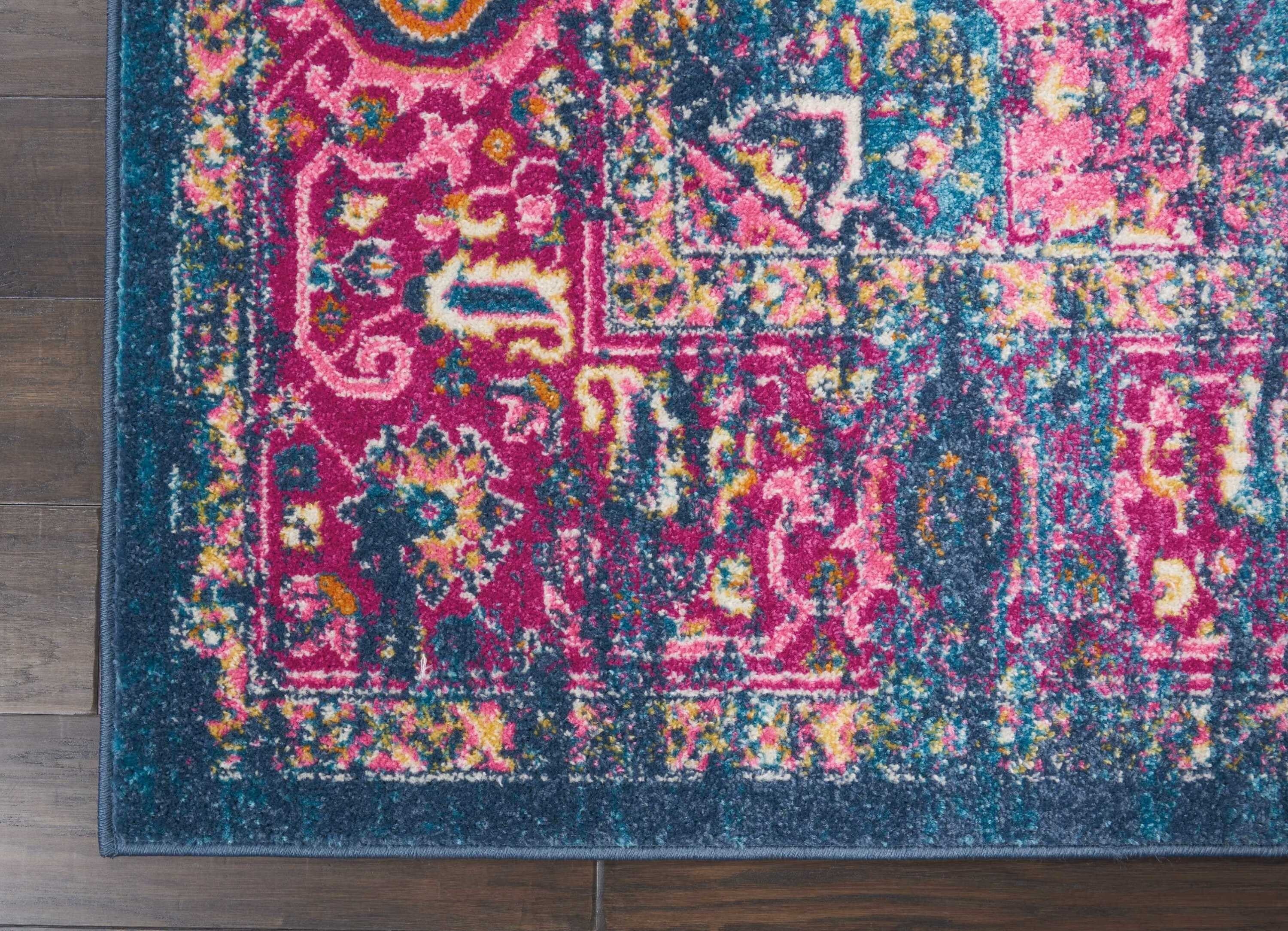 7' X 10' Blue And Pink Medallion Area Rug