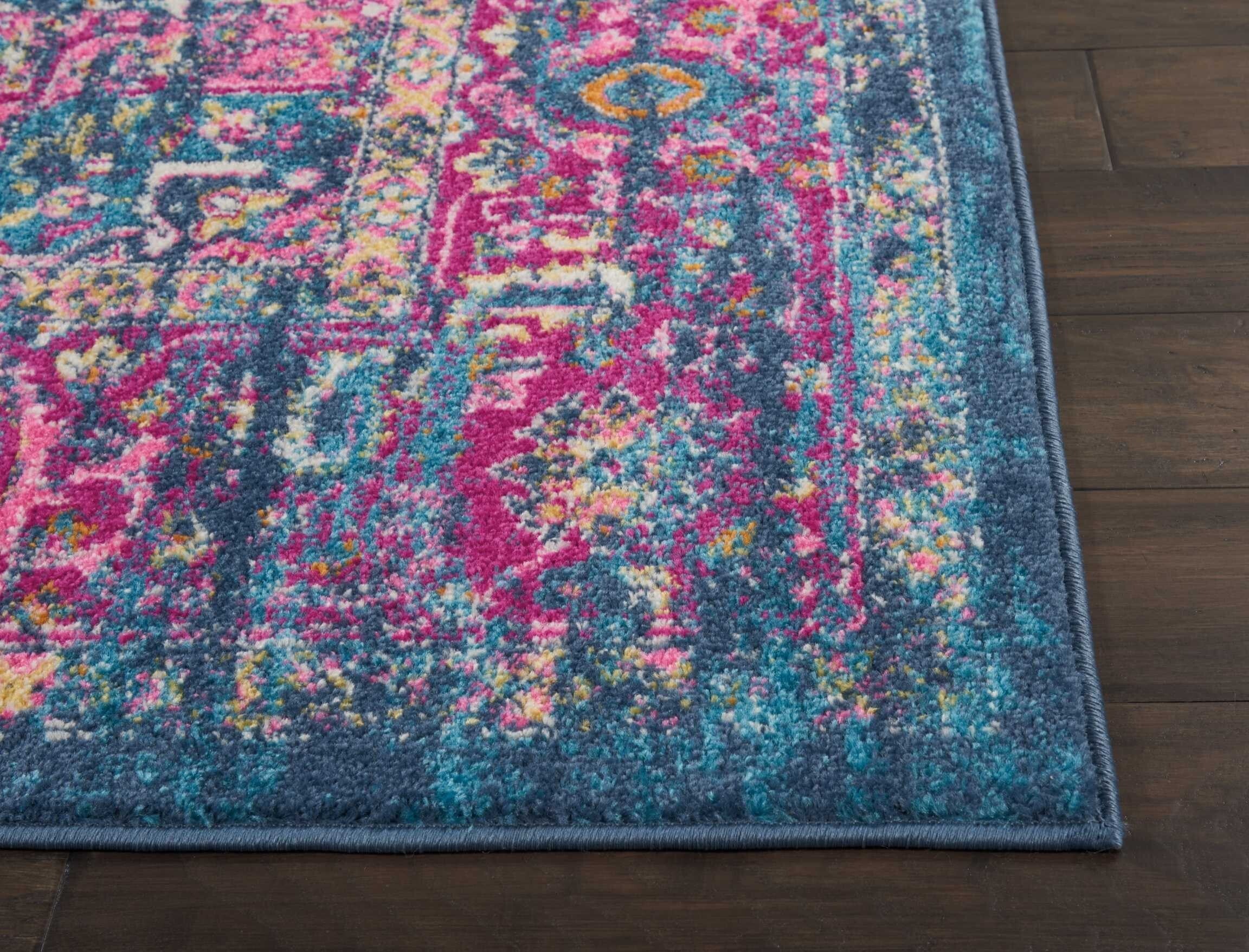 7' X 10' Blue And Pink Medallion Area Rug