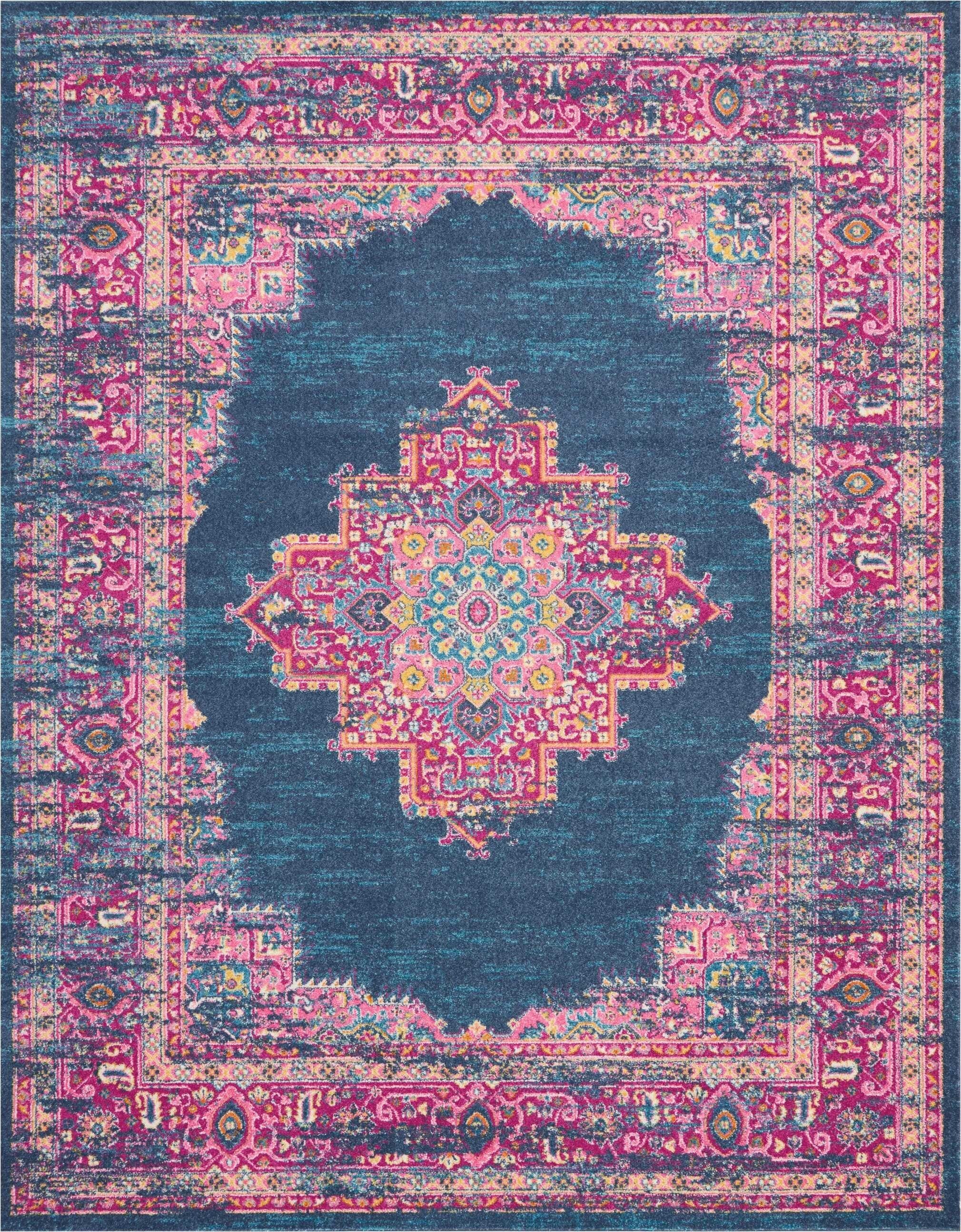 8' X 10' Blue And Pink Medallion Area Rug