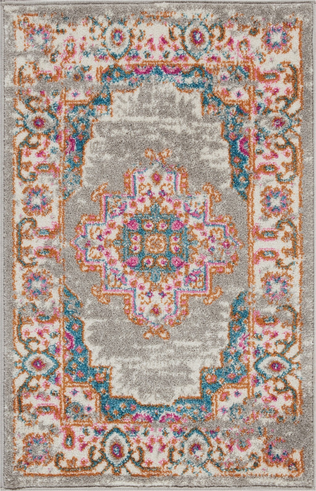 2' X 3' Gray And Gold Medallion Scatter Rug