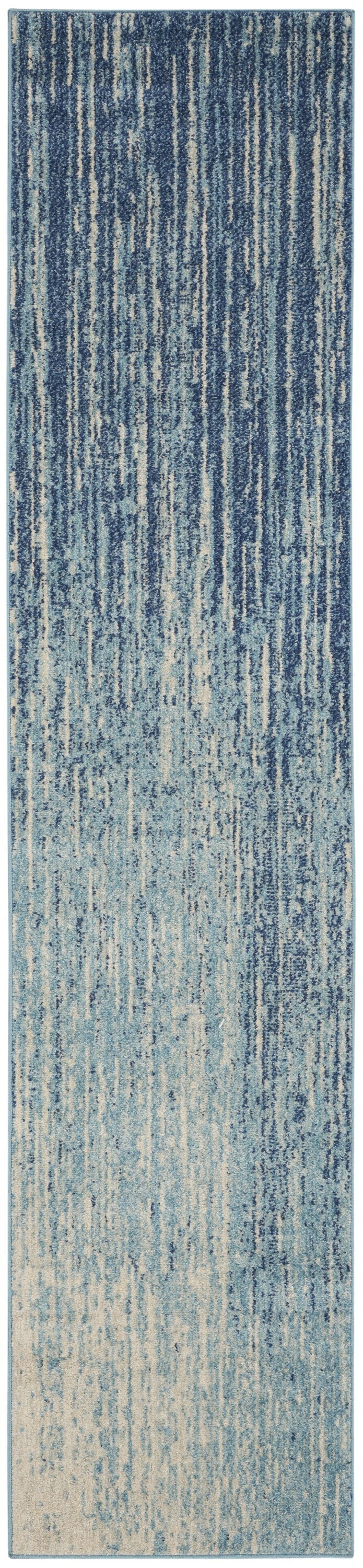 2' X 10' Navy And Light Blue Abstract Runner Rug