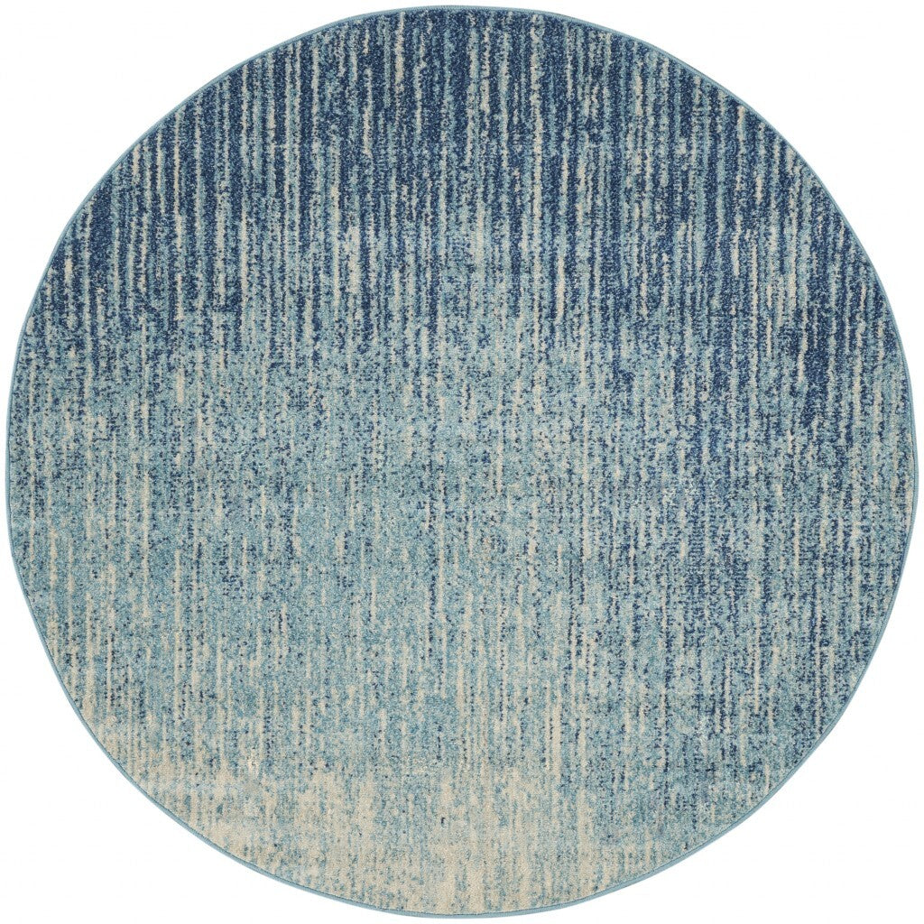 5' Round Navy And Light Blue Abstract Area Rug