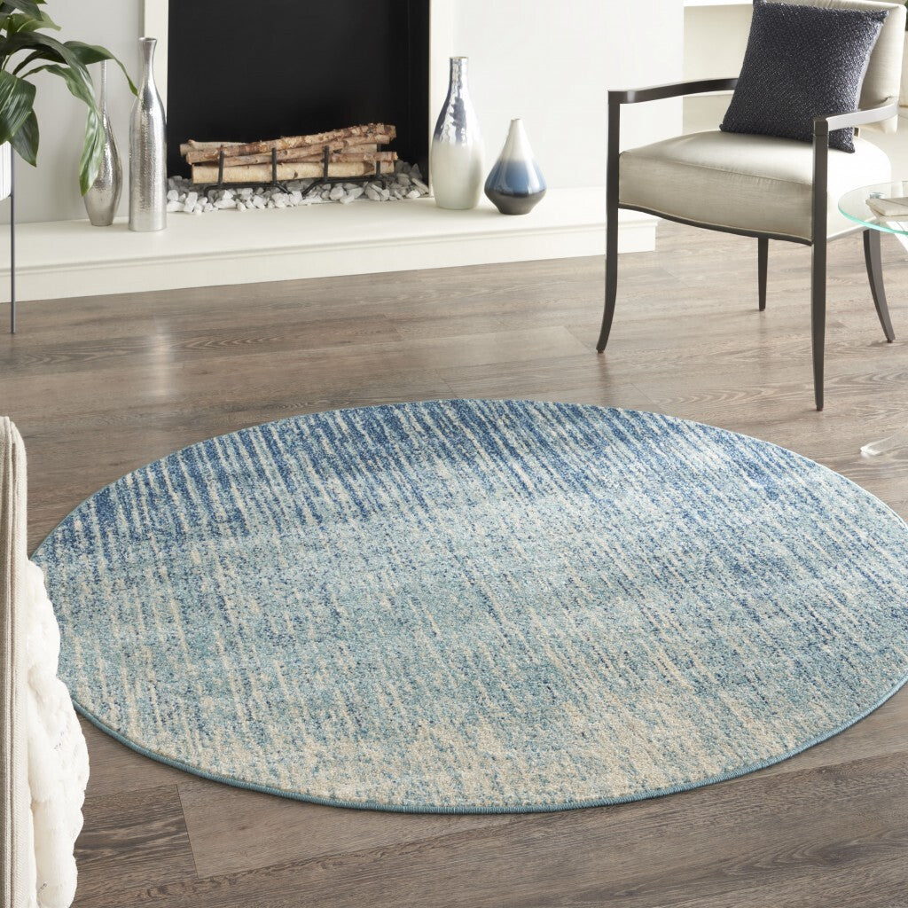 5' Round Navy And Light Blue Abstract Area Rug