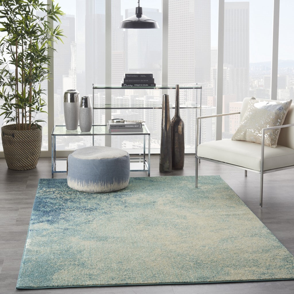5' X 7' Light Blue And Ivory Abstract Sky Area Rug