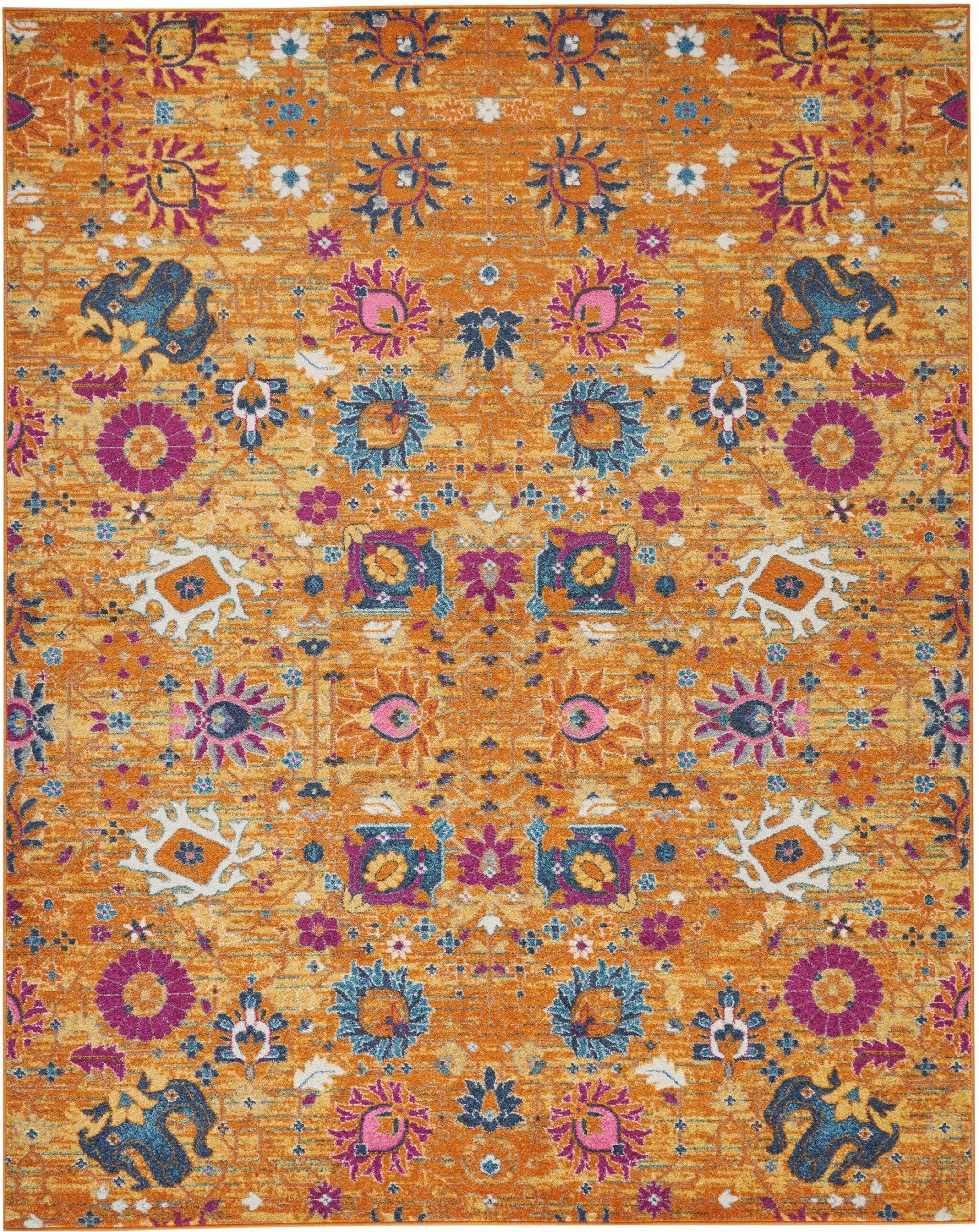 8' X 10' Sun Gold And Navy Distressed Area Rug