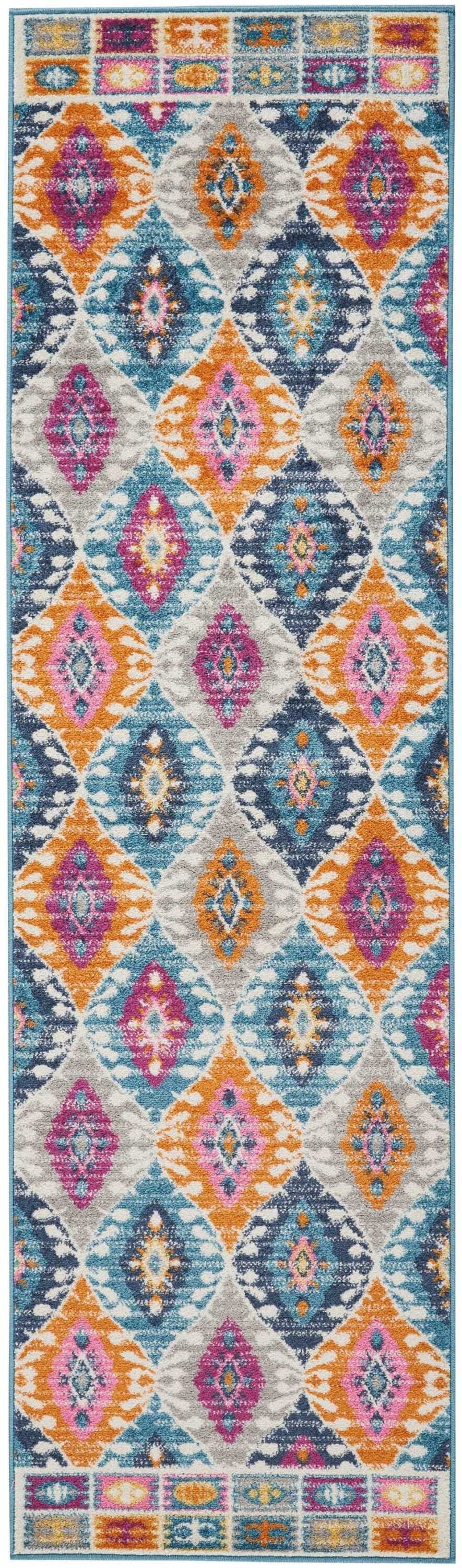 2' X 8' Multicolor Ogee Pattern Runner Rug