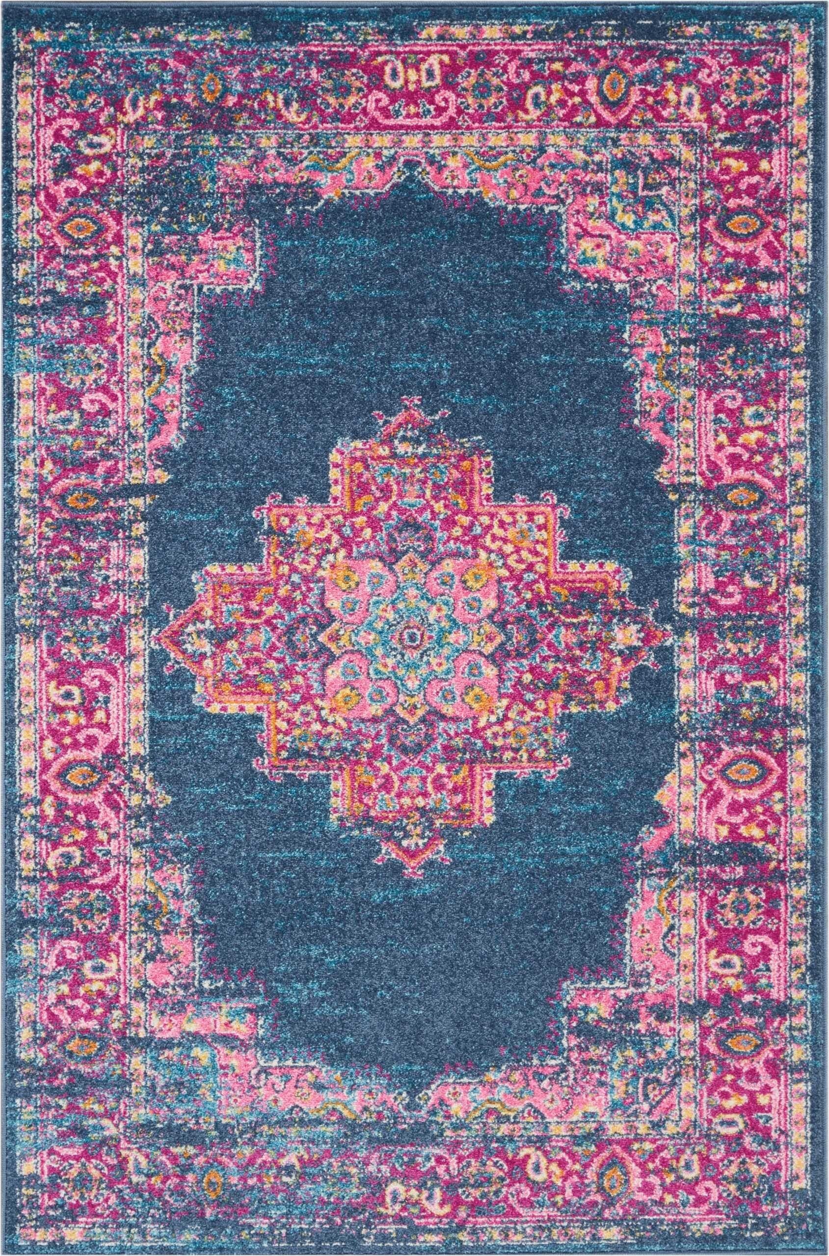 4' X 6' Blue And Pink Medallion Area Rug