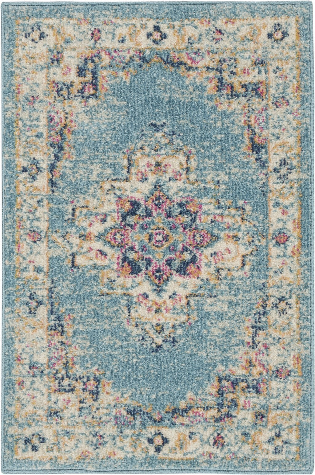 2'X3' Light Blue Distressed Medallion Scatter Rug