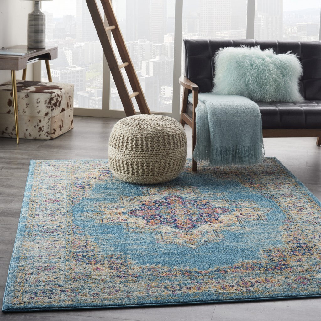 4'X6' Light Blue Distressed Medallion Area Rug