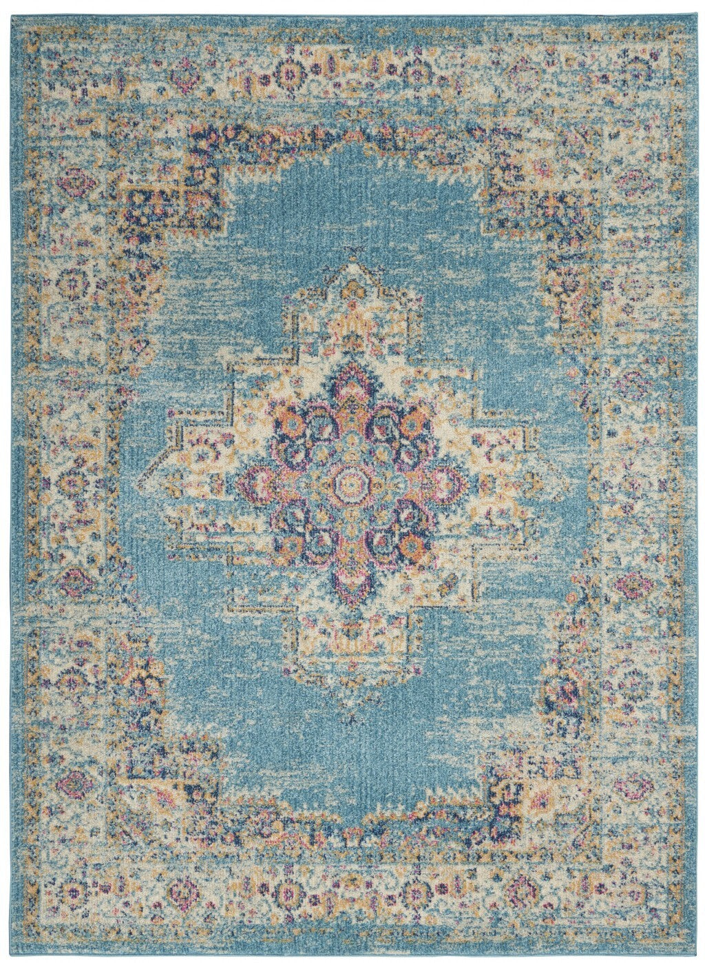 5'X7' Light Blue Distressed Medallion Area Rug