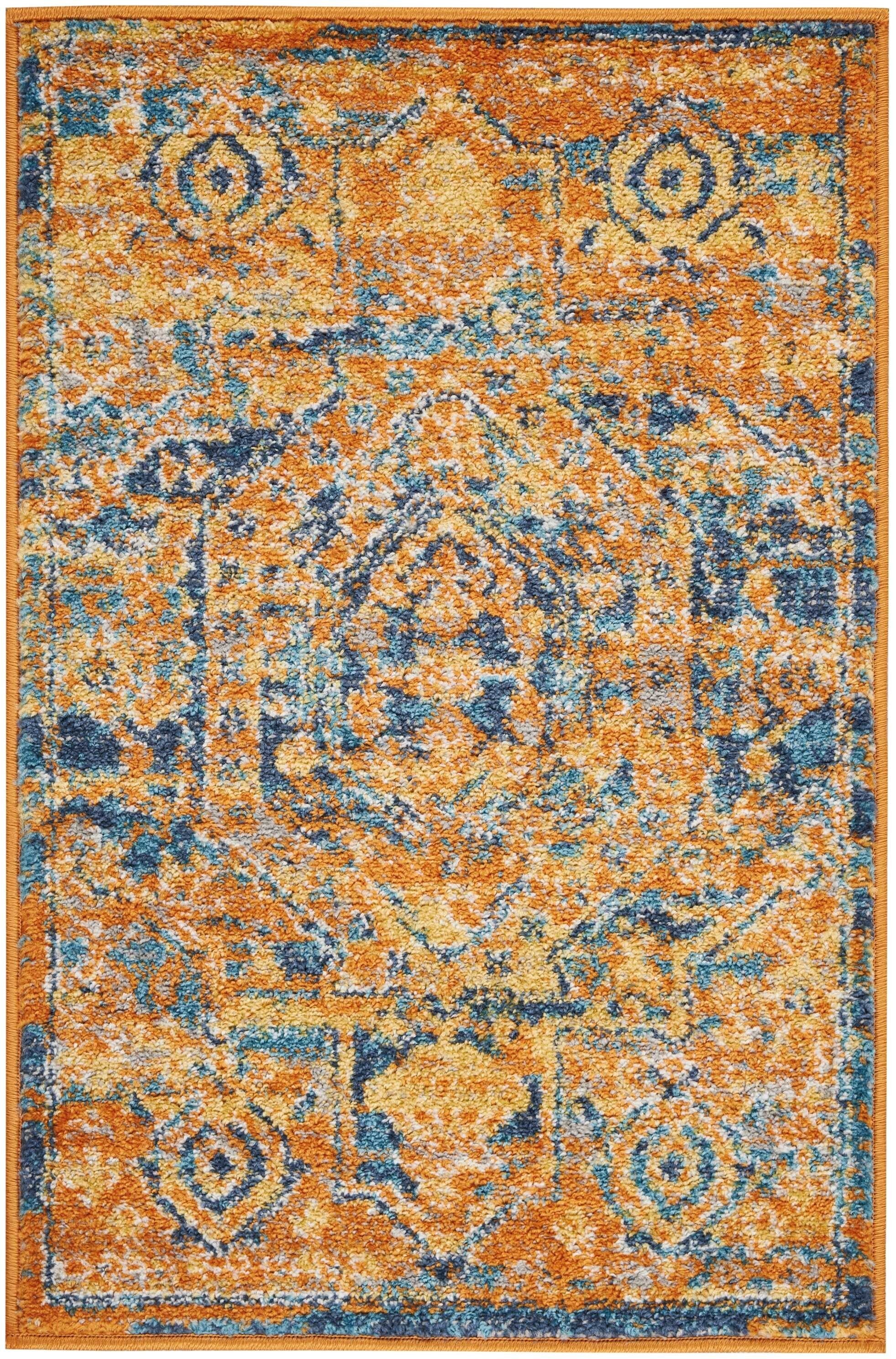 2' X 3' Gold And Blue Antique Scatter Rug