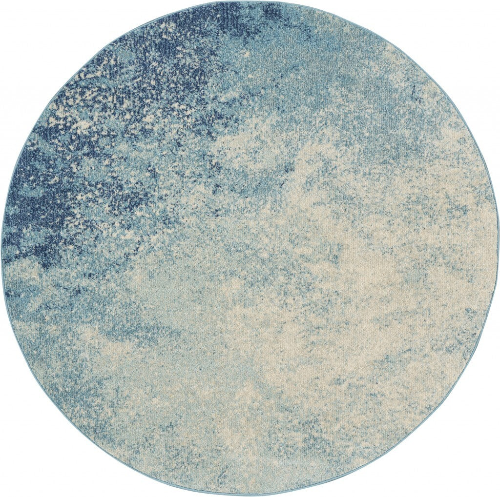5' Round Light Blue And Ivory Abstract Sky Area Rug
