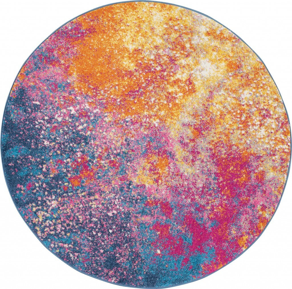 4' Round Abstract Brights Sunburst Area Rug