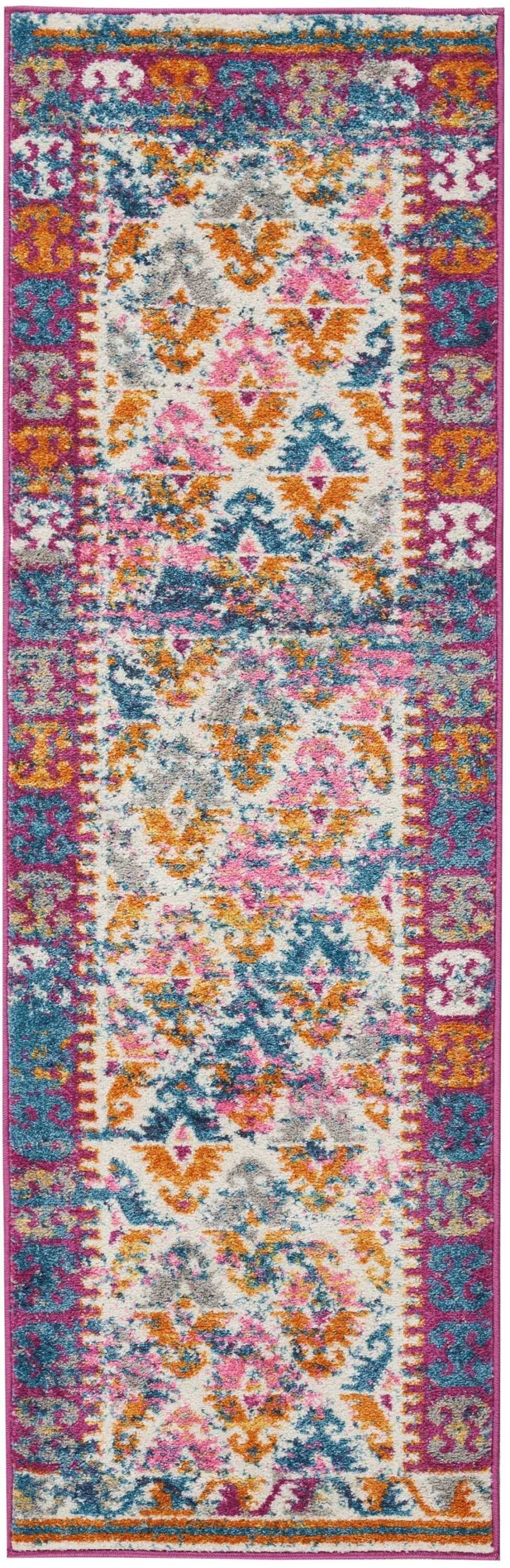 2' X 6' Ivory And Magenta Tribal Pattern Runner Rug