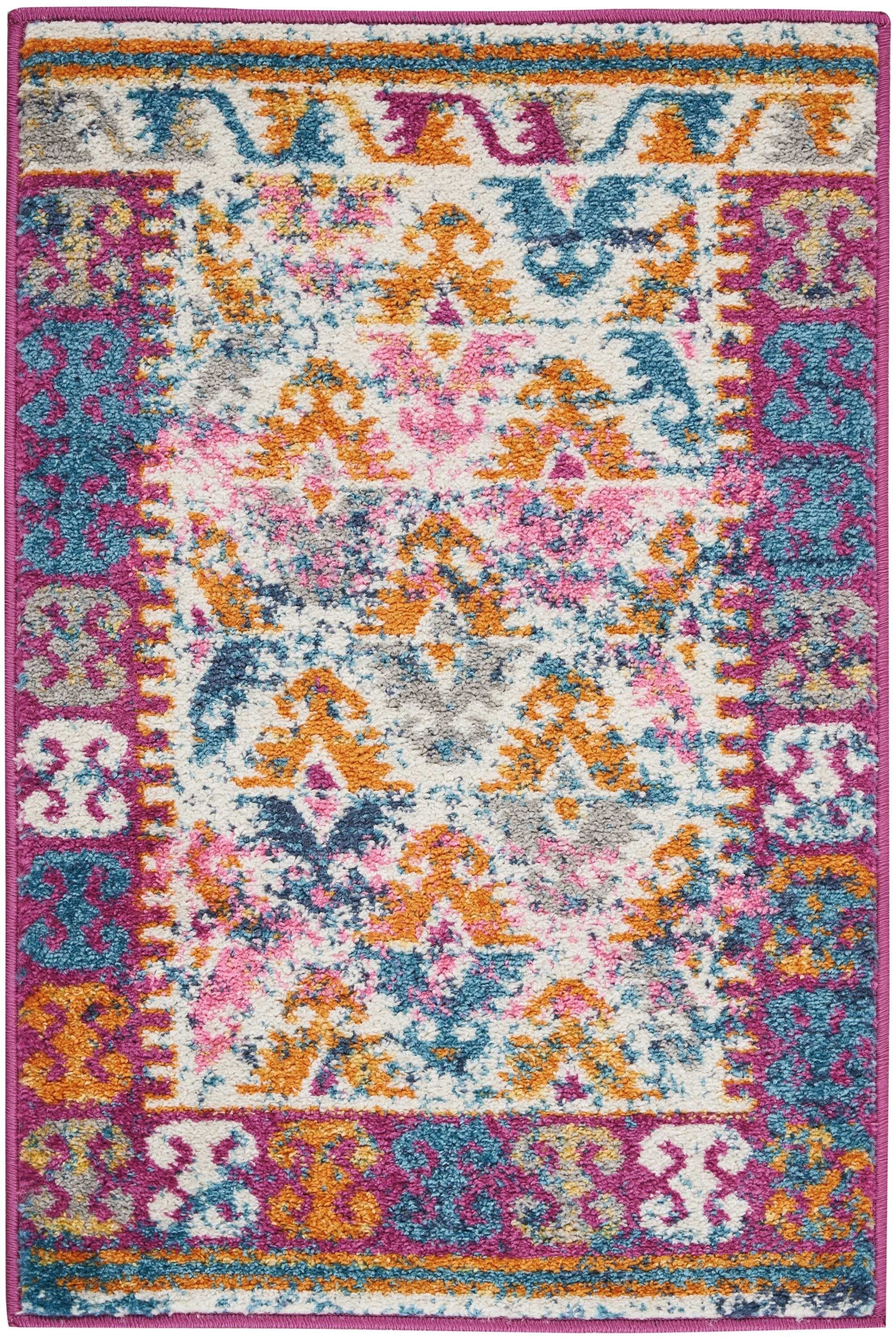 2' X 3' Ivory And Magenta Tribal Pattern Scatter Rug