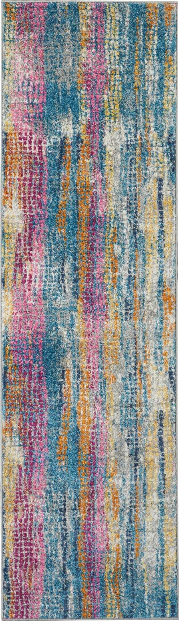 2' X 8' Gray Colorful Abstract Stripes Runner Rug