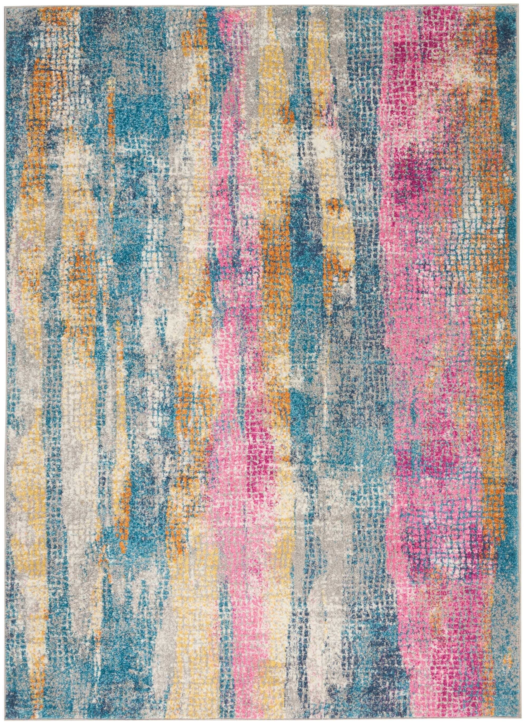 7' X 10' Gray Colorful Abstract Stripes Area Rug