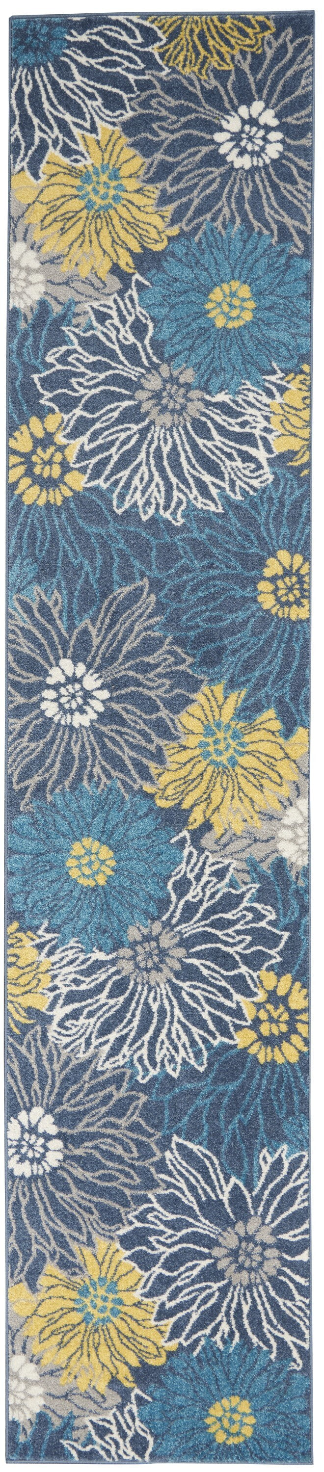 2' X 10' Blue Tropical Flower Runner Rug