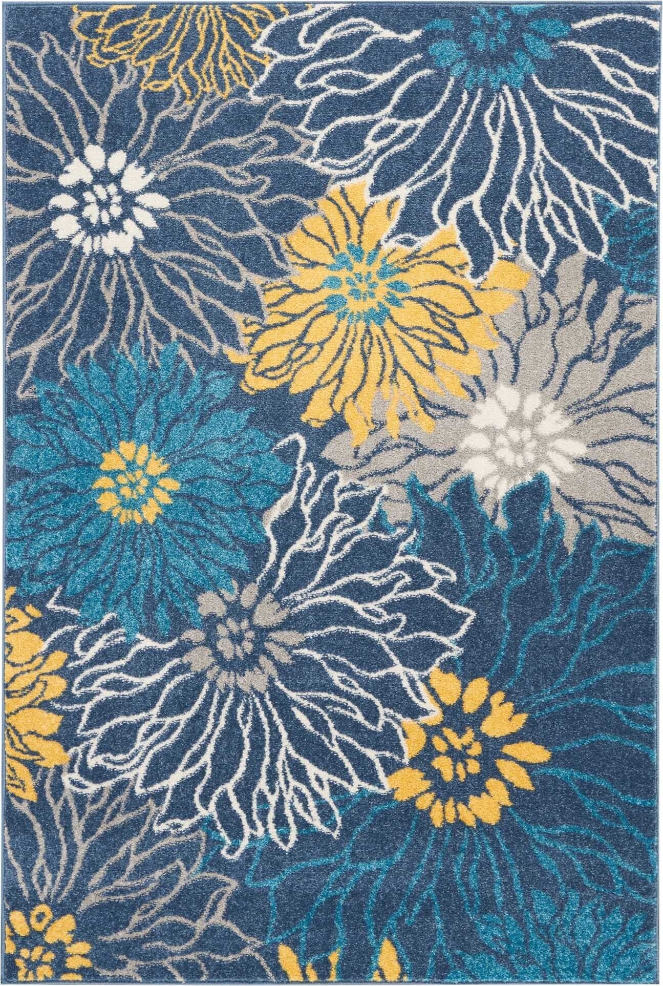 4' X 6' Blue Tropical Flower Area Rug