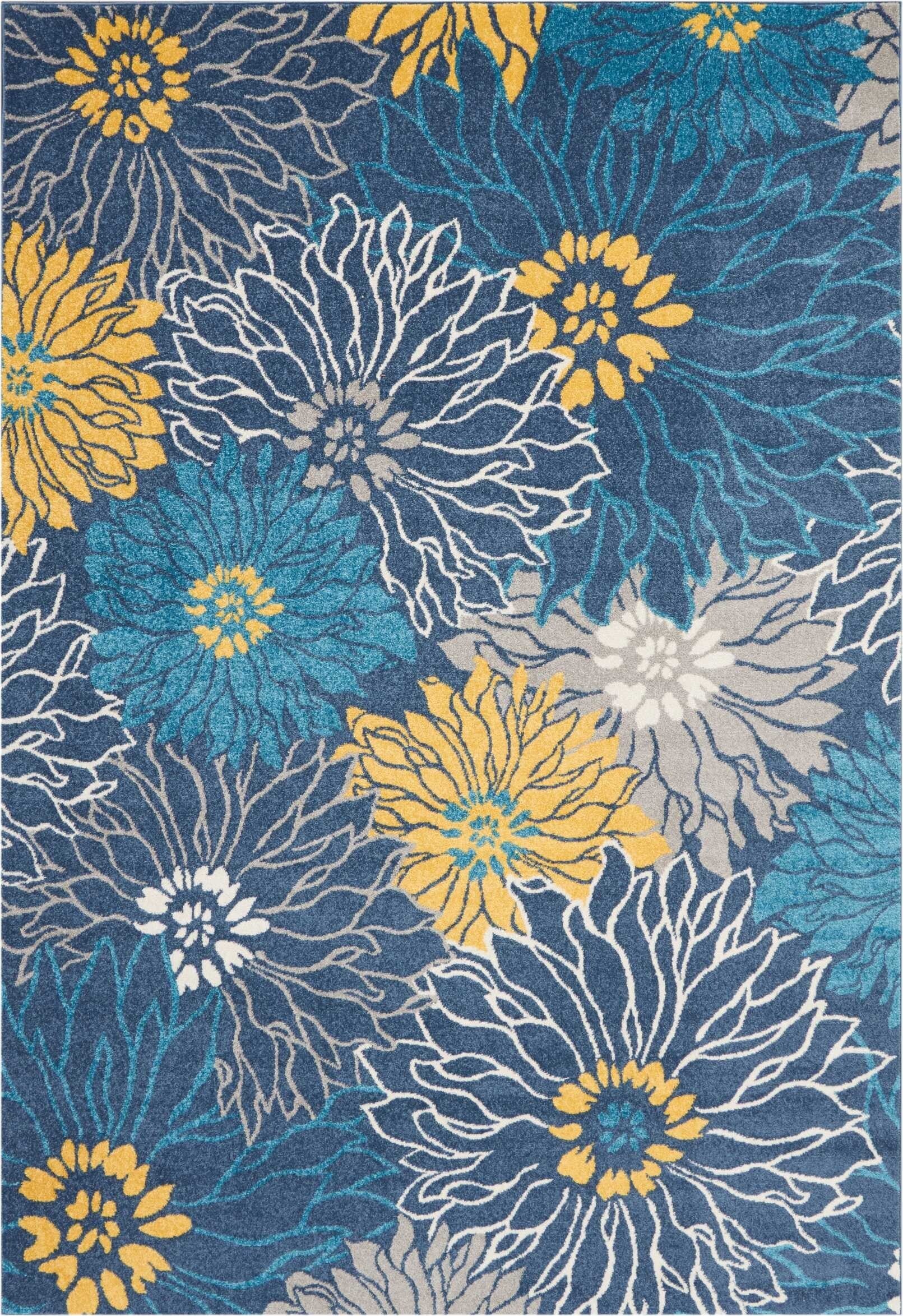 7' X 10' Blue Tropical Flower Area Rug
