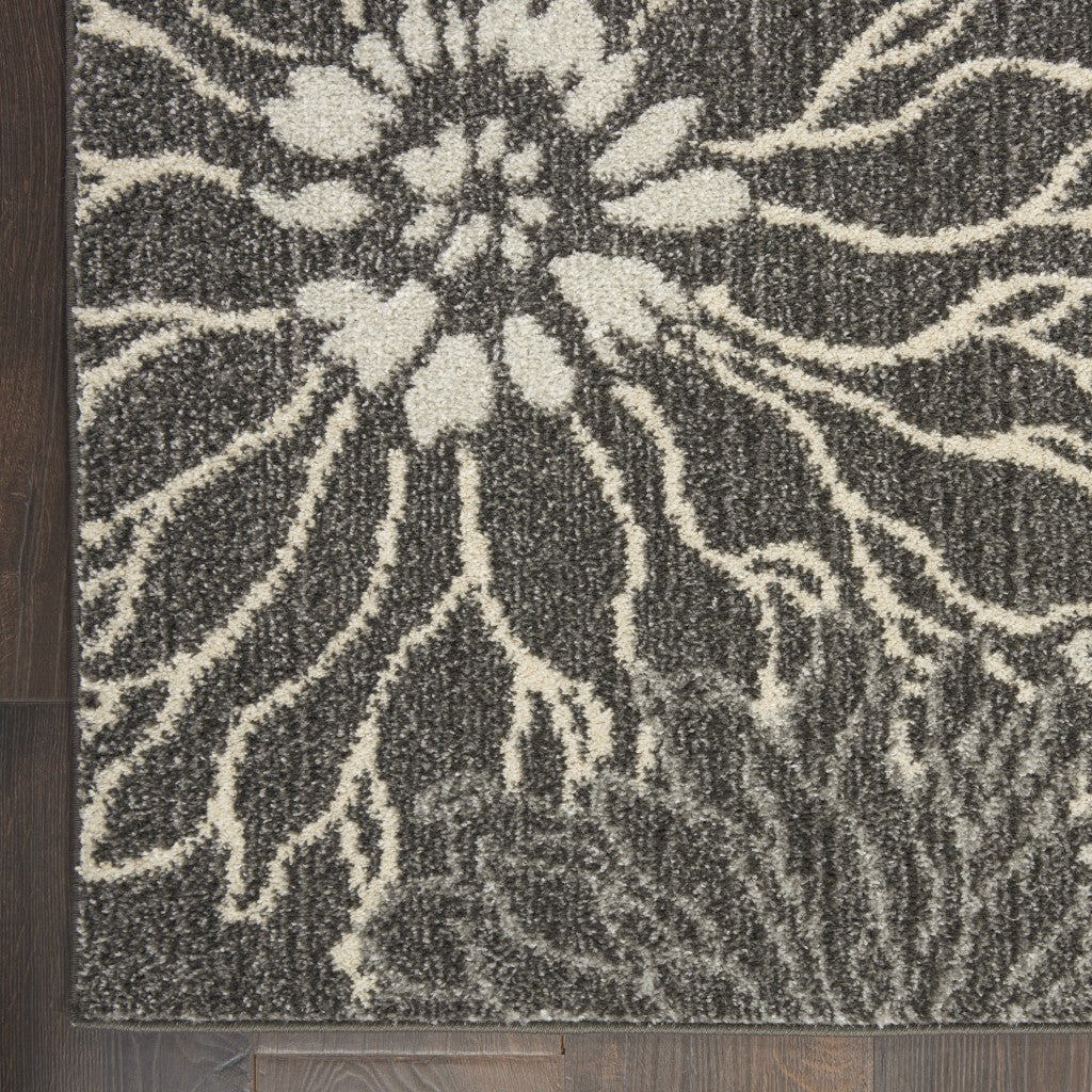 5' X 7' Charcoal And Blue Big Flower Area Rug