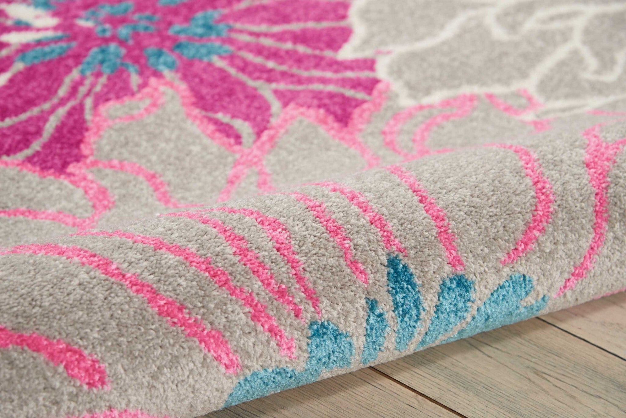 5' X 7' Gray And Pink Tropical Flower Area Rug