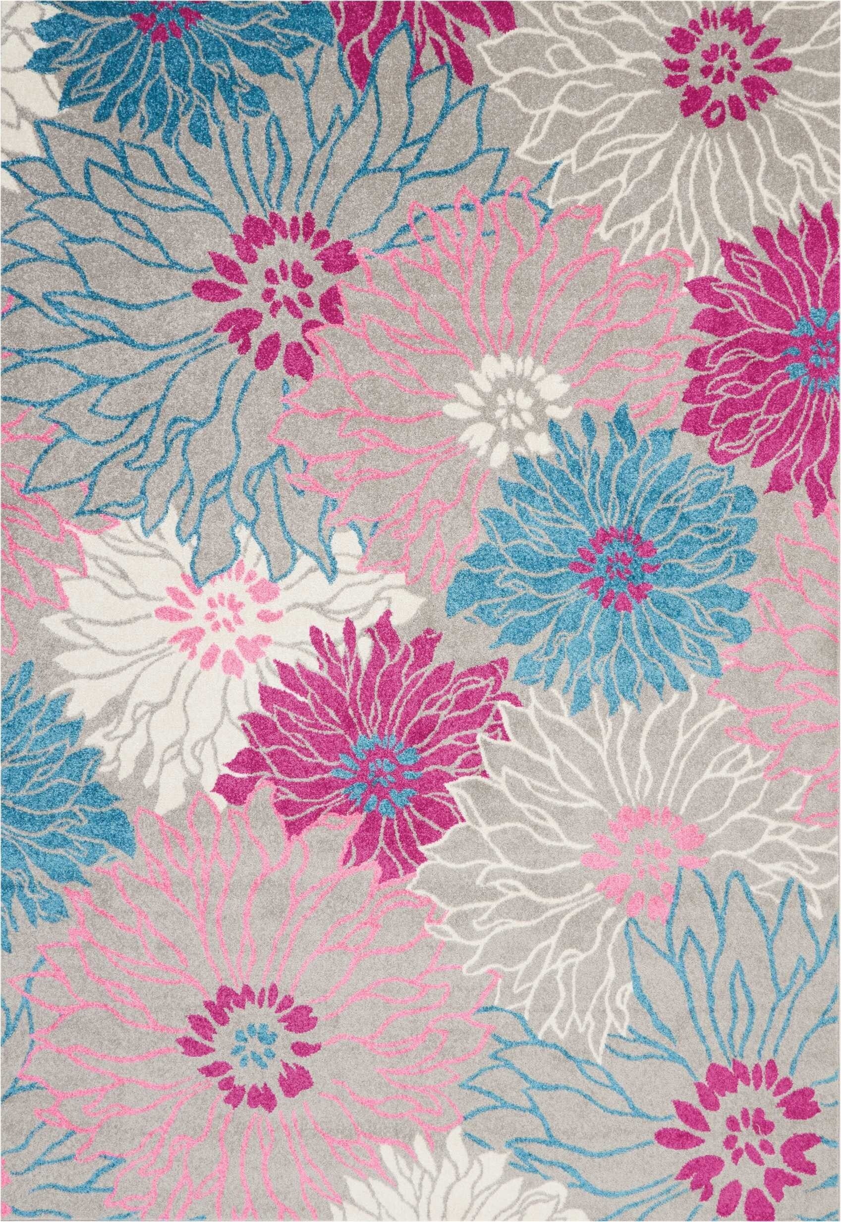 7' X 10' Gray And Pink Tropical Flower Area Rug