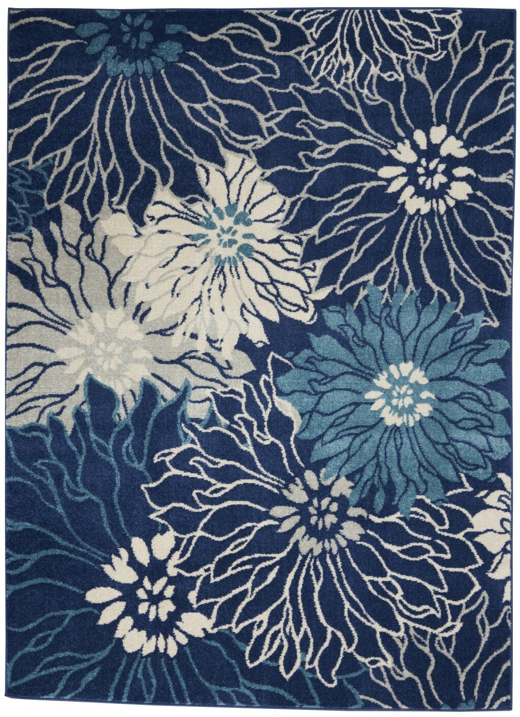 5' X 7' Navy And Ivory Floral Area Rug