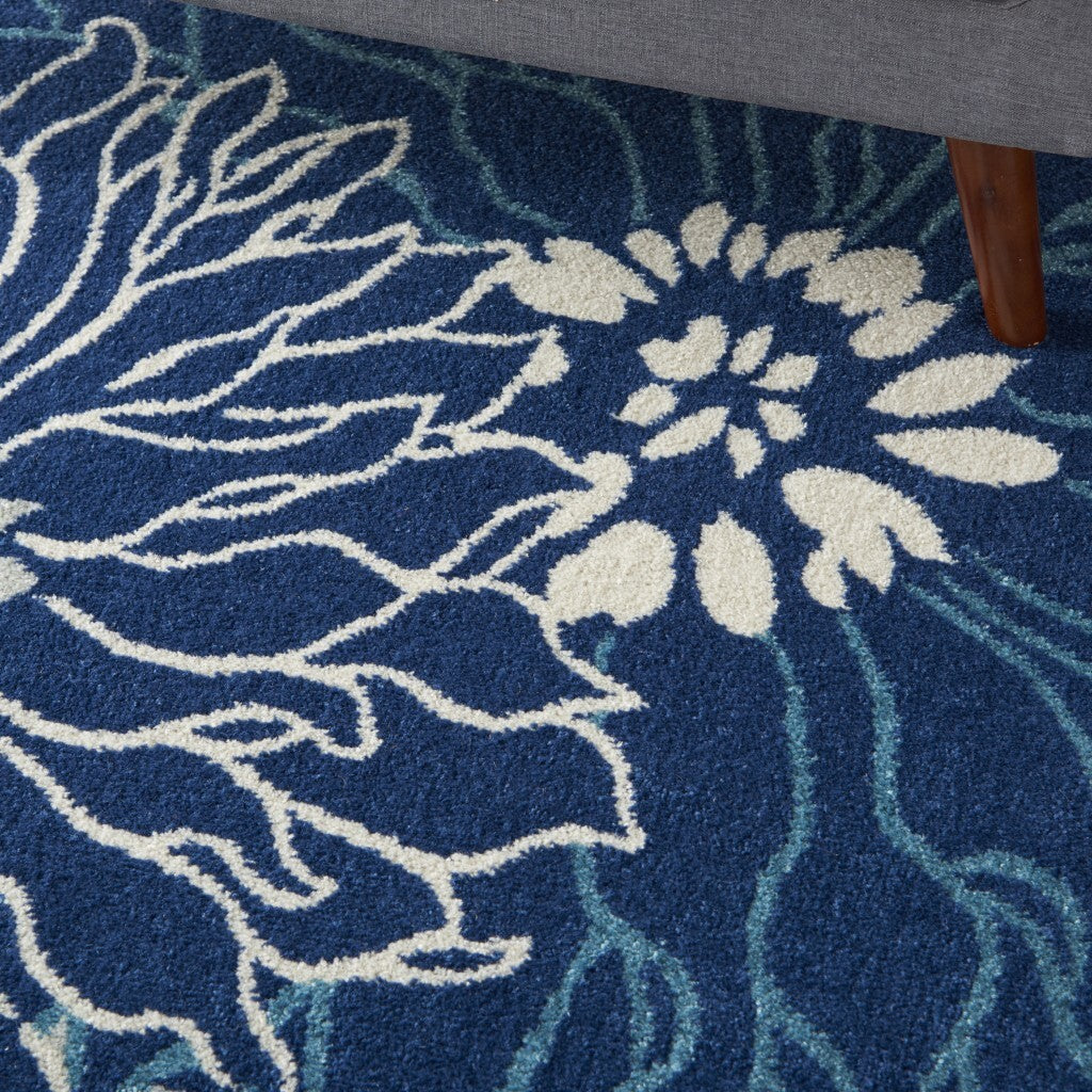 5' X 7' Navy And Ivory Floral Area Rug
