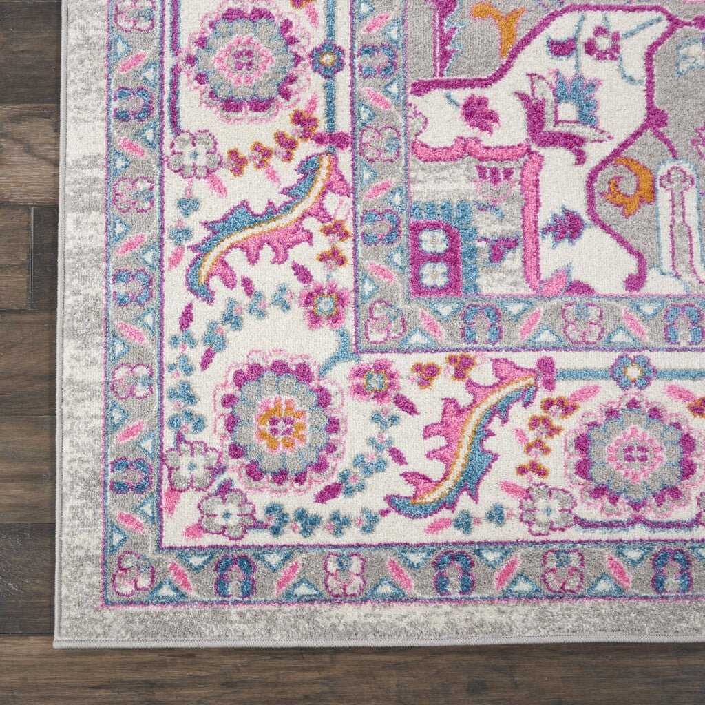 7' X 10' Light Gray And Pink Medallion Area Rug