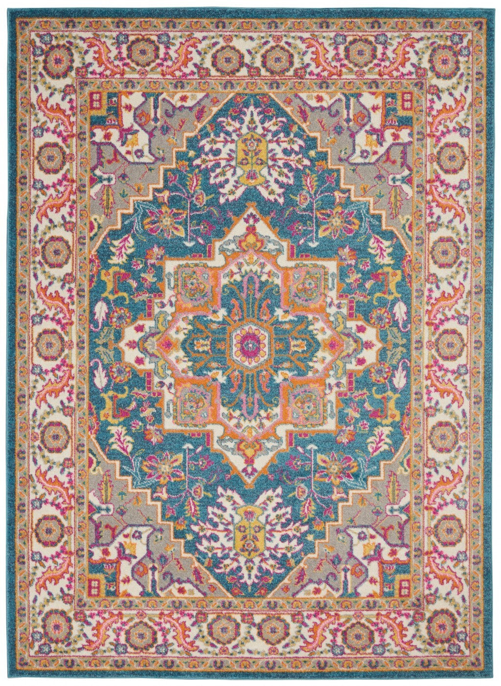 5' X 7' Teal And Pink Medallion Area Rug