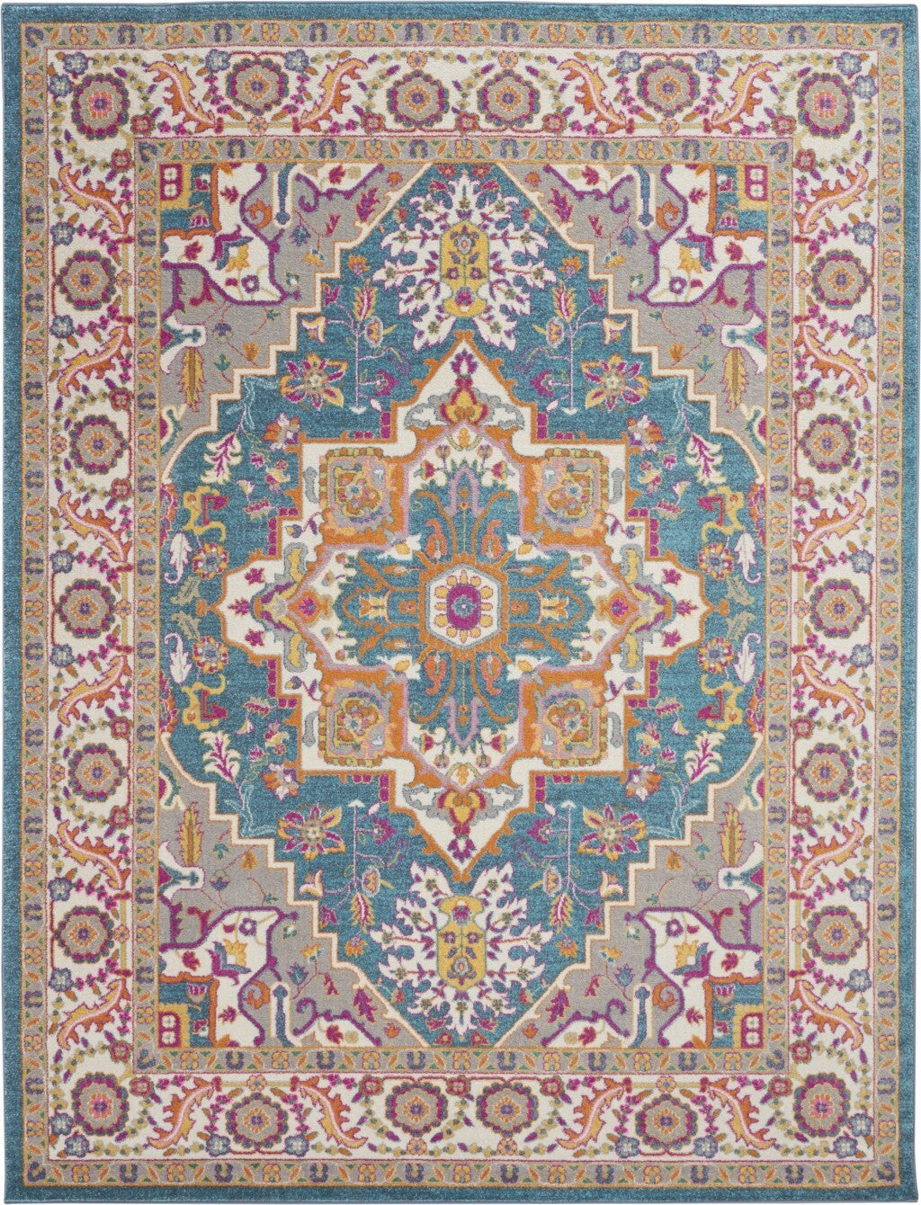8' X 10' Teal And Pink Medallion Area Rug
