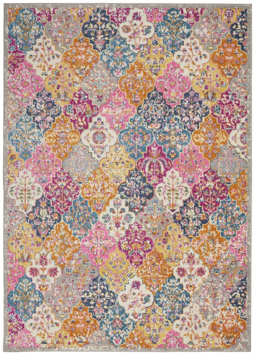 4' X 6' Muted Brights Floral Diamond Area Rug