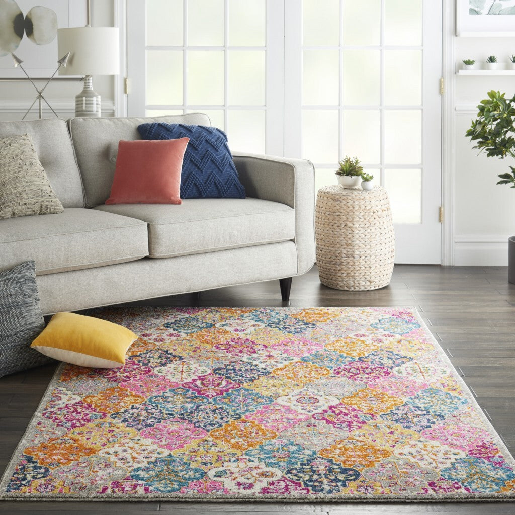 5' X 7' Muted Brights Floral Diamond Area Rug