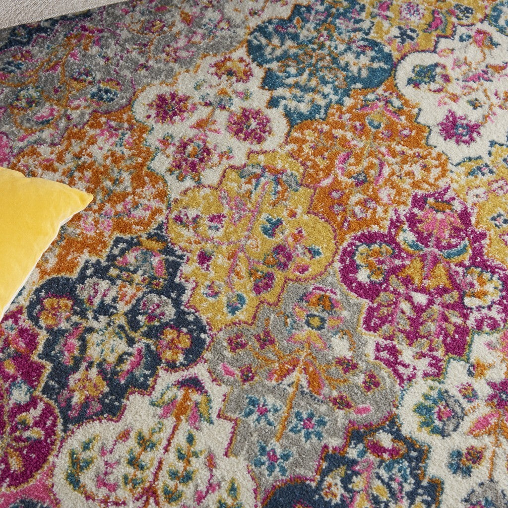 5' X 7' Muted Brights Floral Diamond Area Rug