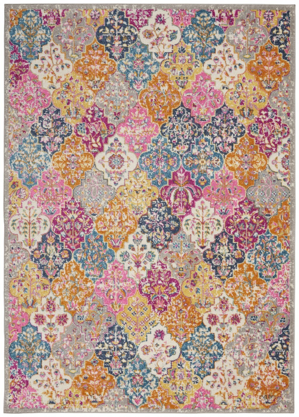 7' X 10' Muted Brights Floral Diamond Area Rug