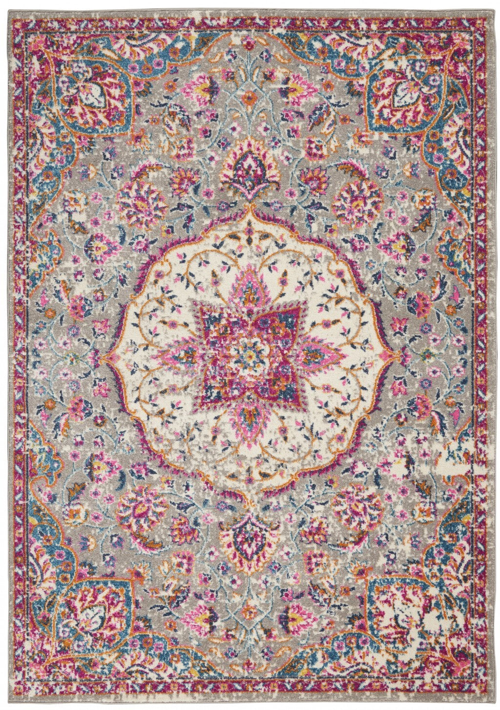 4' X 6' Gray And Pink Medallion Area Rug