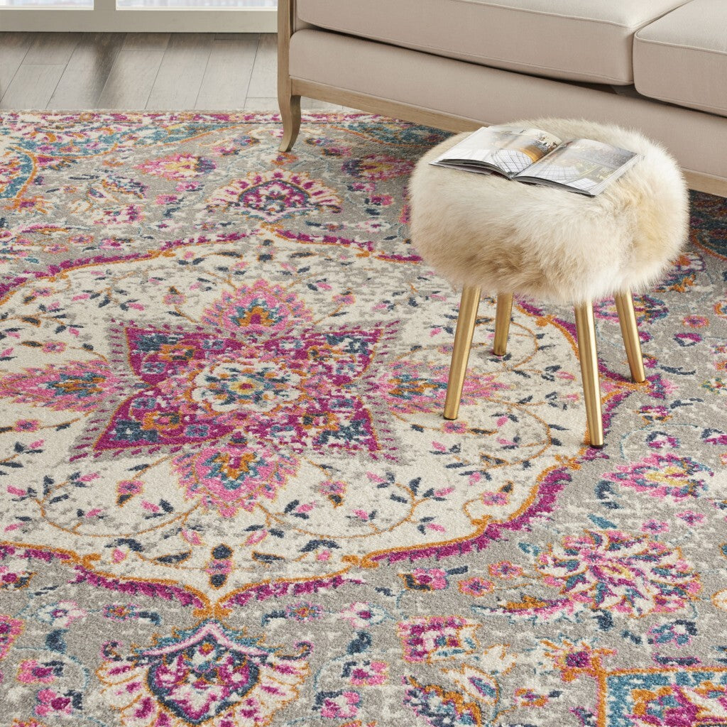 7' X 10' Gray And Pink Medallion Area Rug