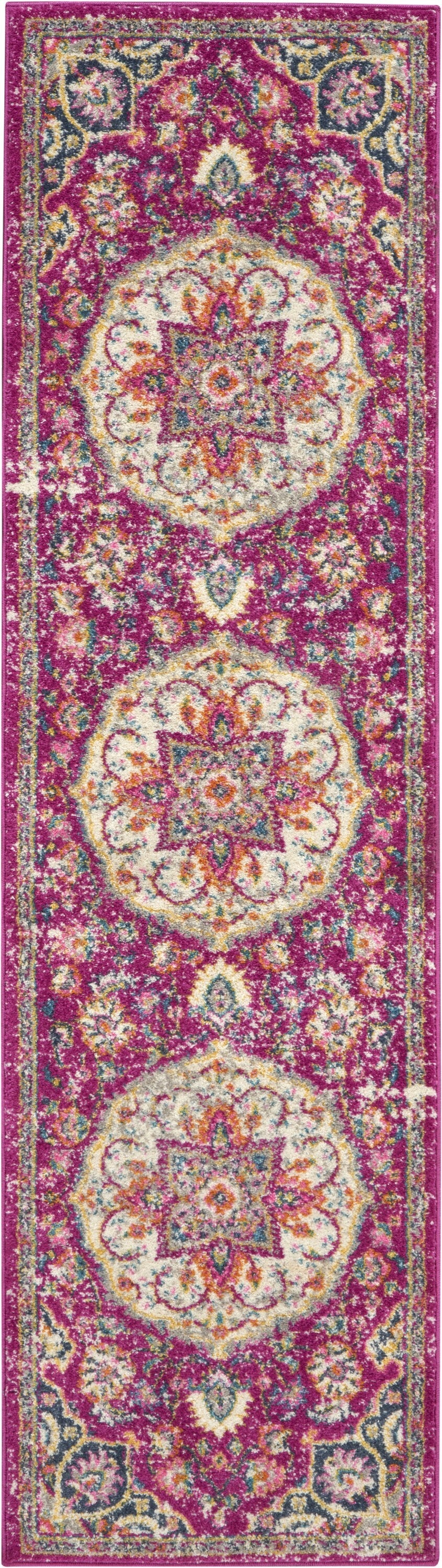 2' X 6' Pink And Ivory Medallion Runner Rug