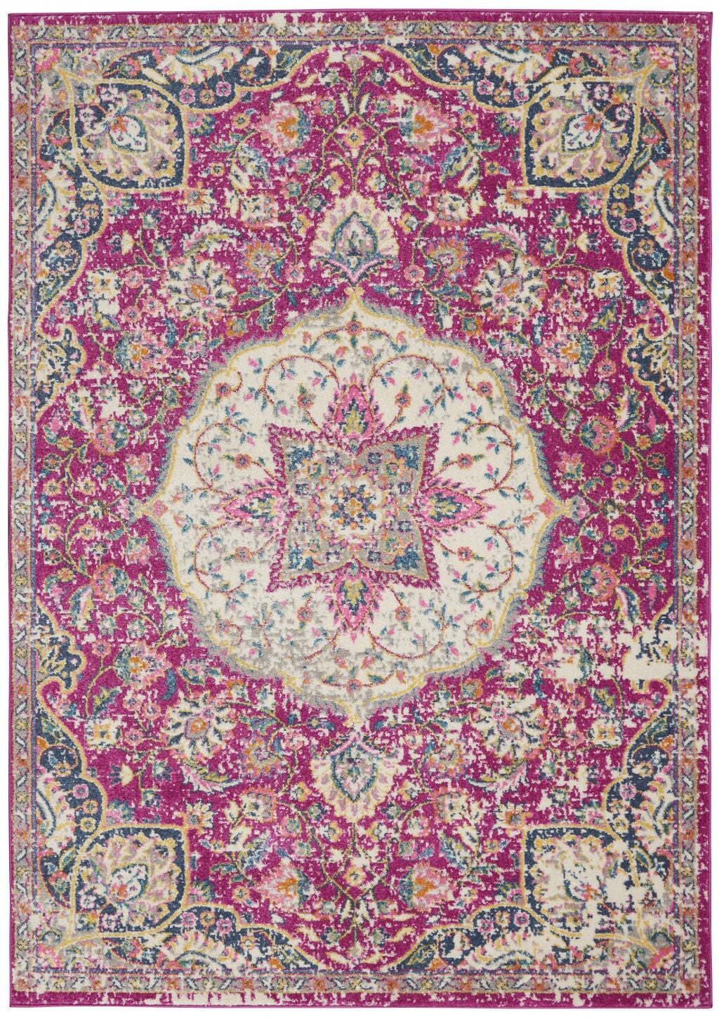 5' X 7' Pink And Ivory Medallion Area Rug