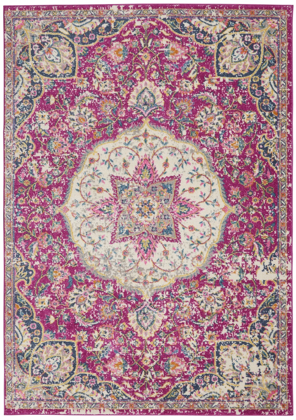 7' X 10' Pink And Ivory Medallion Area Rug