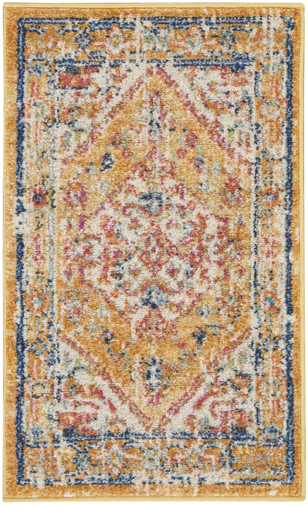 2' X 3' Ivory And Yellow Center Medallion Scatter Rug