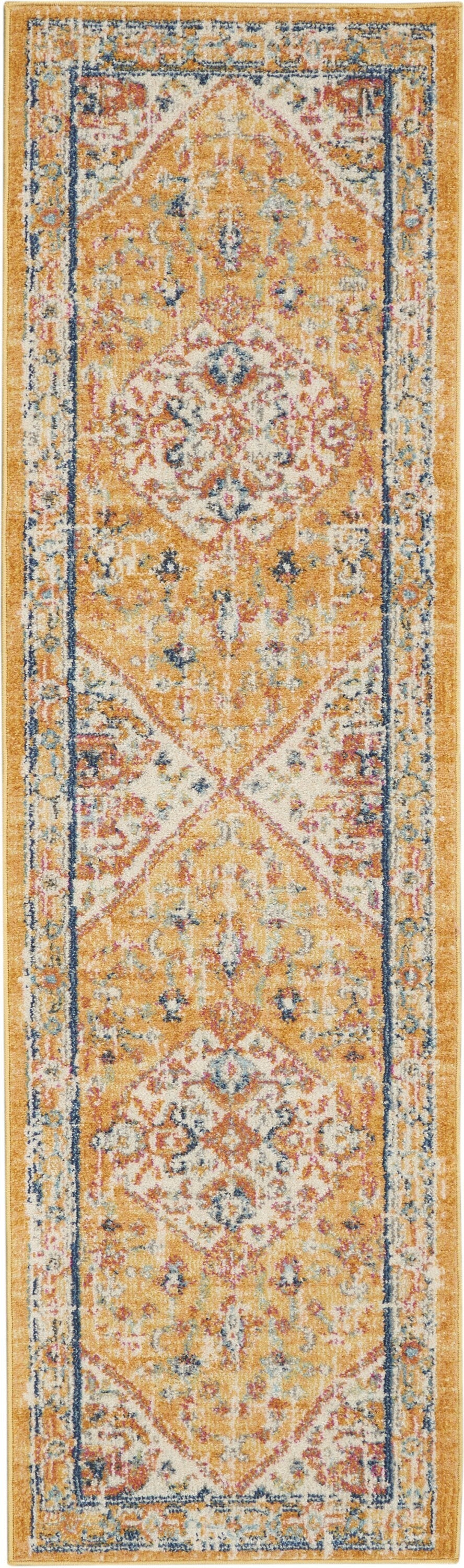 2' X 8' Ivory And Yellow Center Medallion Runner Rug