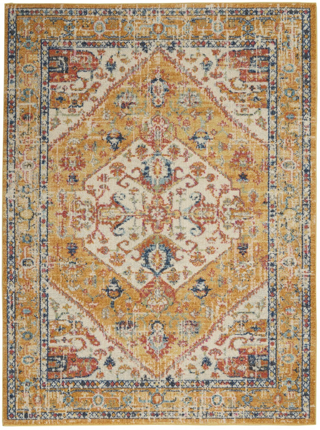 4' X 6' Ivory And Yellow Center Medallion Area Rug