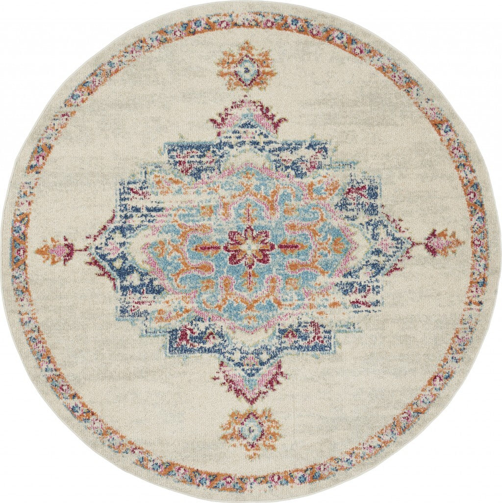 5' Round Gray Distressed Medallion Area Rug