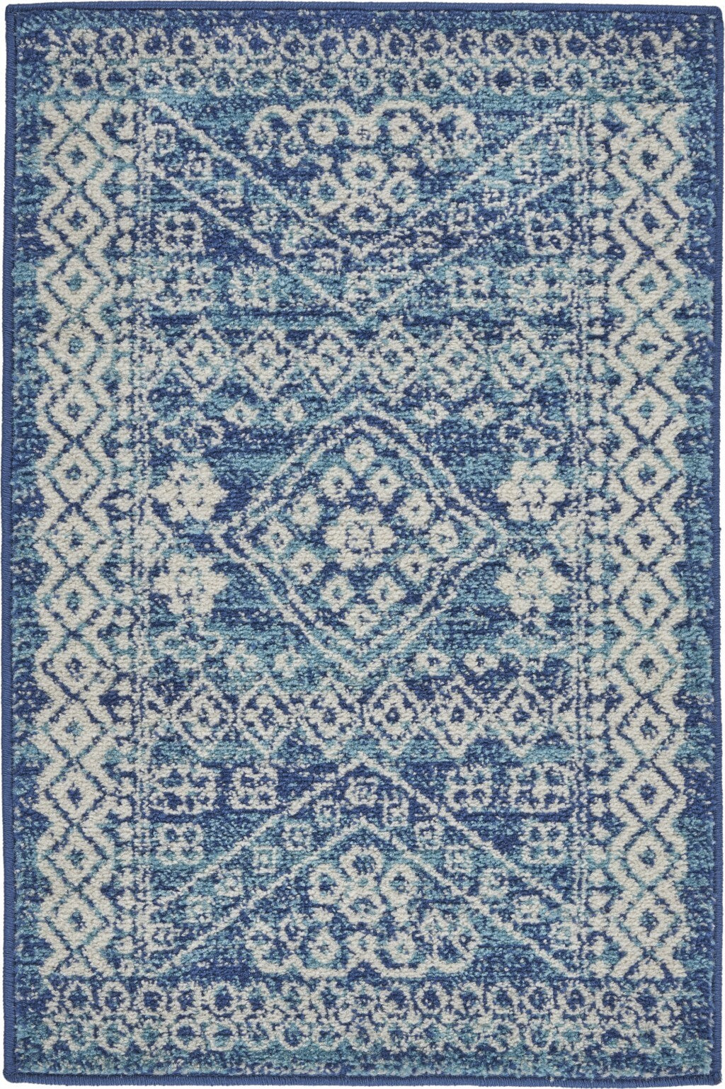 2' X 3' Navy Blue And Ivory Persian Motifs Scatter Rug