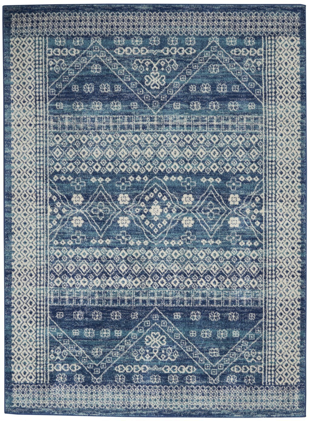 4' X 6' Navy Blue And Ivory Persian Motifs Area Rug