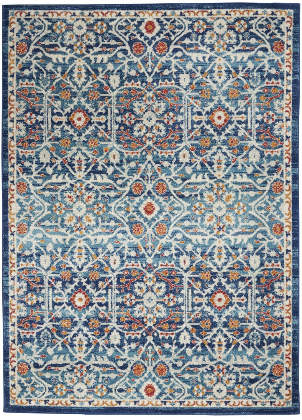 5' X 7' Blue White Multi Medallion Area Rug