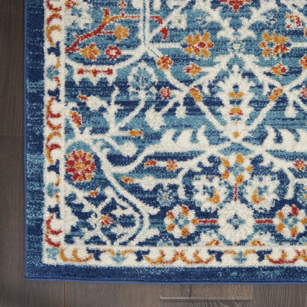 5' X 7' Blue White Multi Medallion Area Rug
