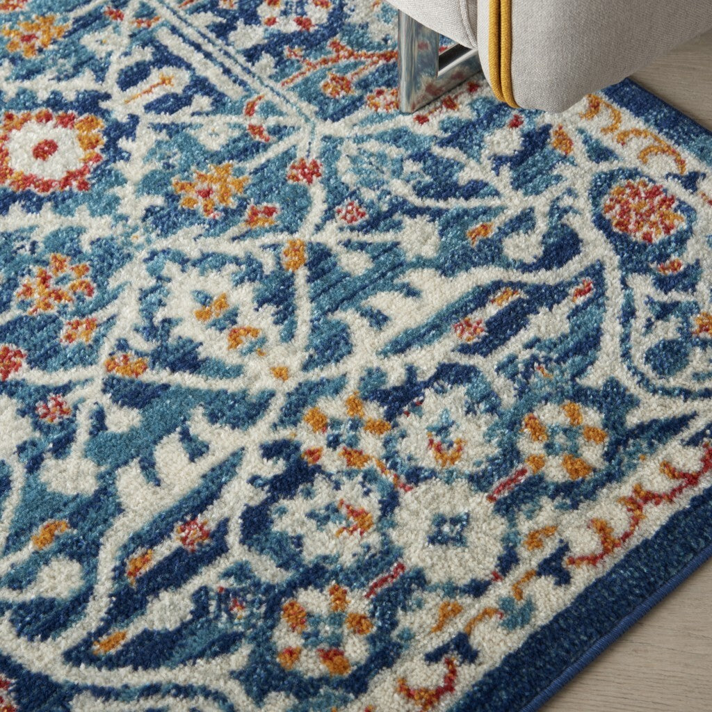 5' X 7' Blue White Multi Medallion Area Rug